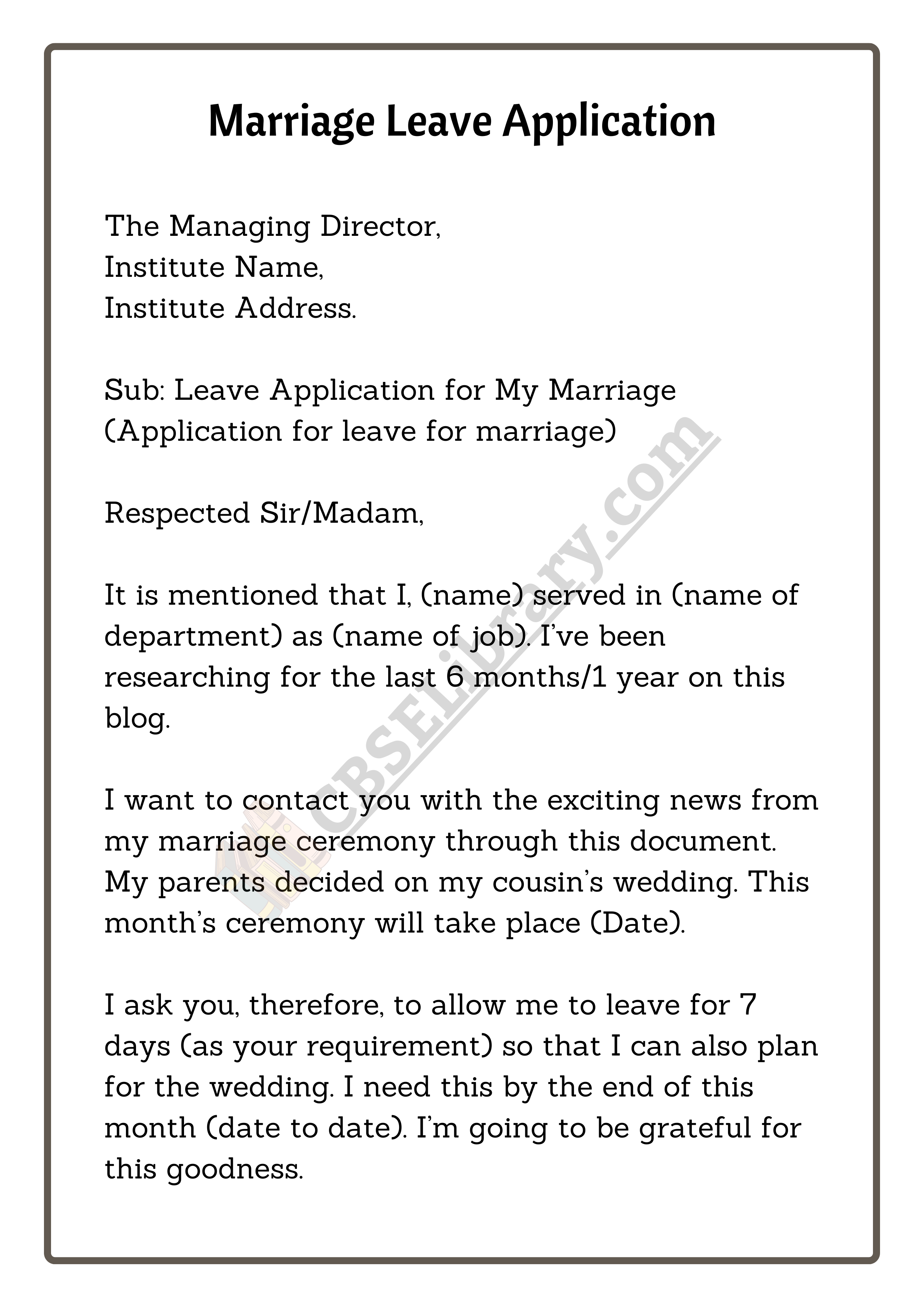 leave application letter for daughter marriage