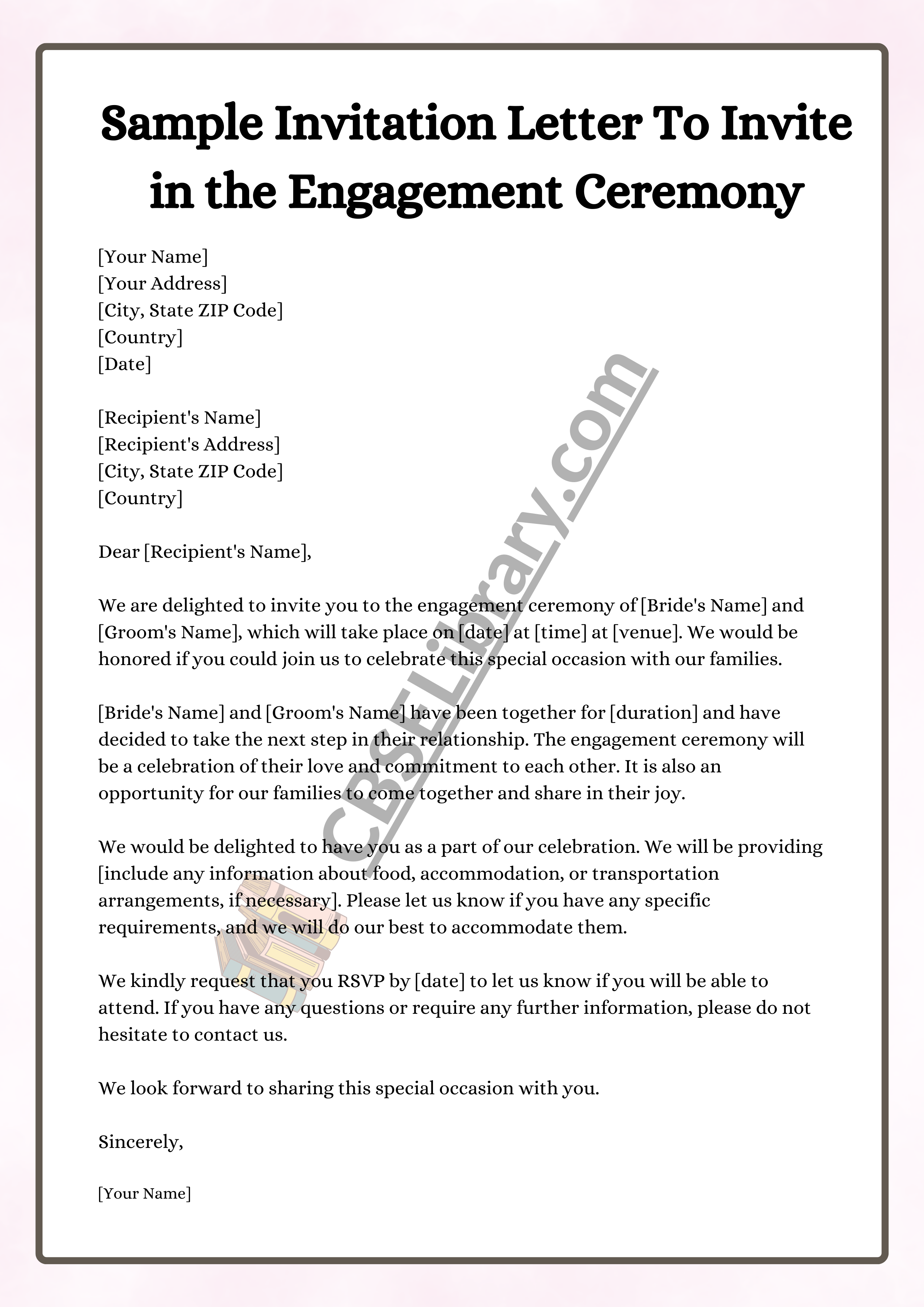 Sample Invitation Letter To Invite in the Engagement Ceremony