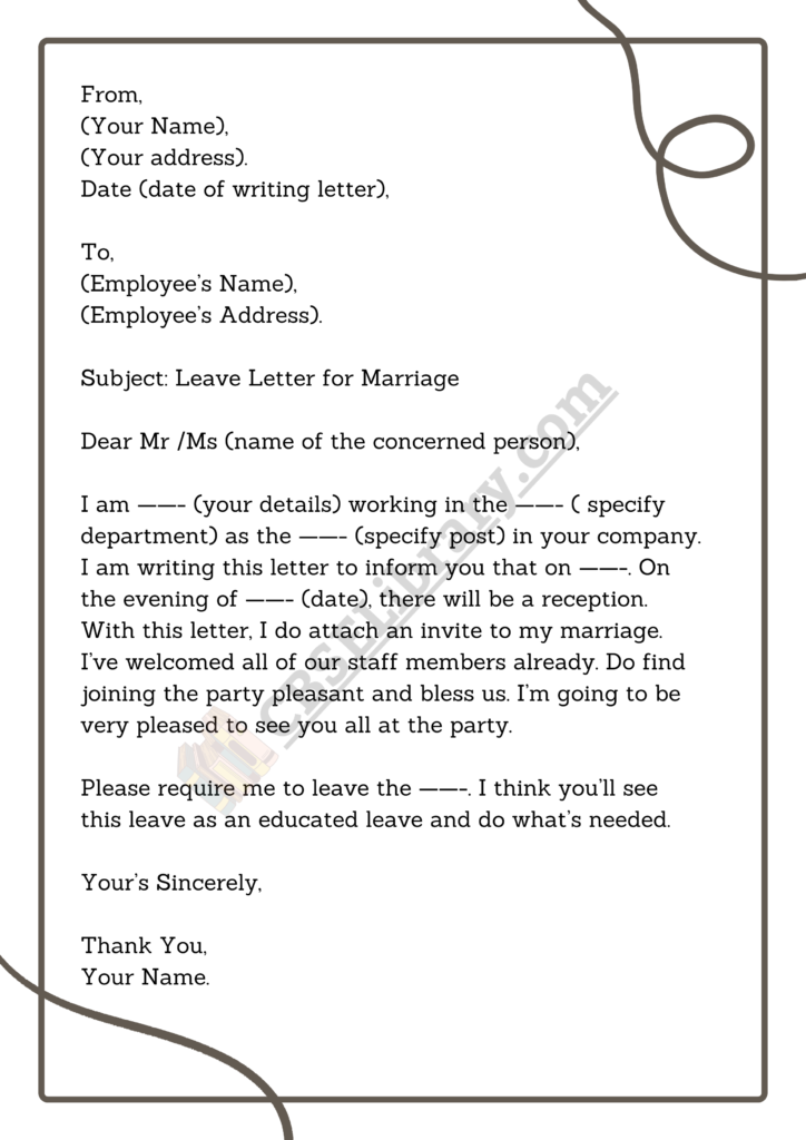 Leave Application for Marriage | Sample Letter for How to write a ...