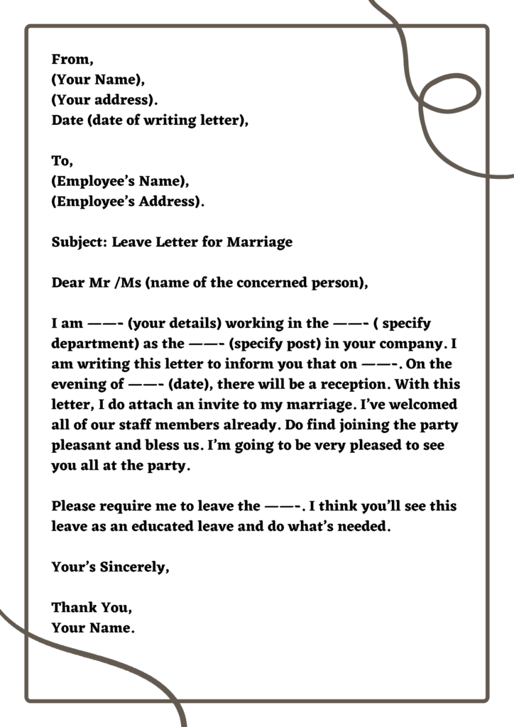 application letter for marriage leave