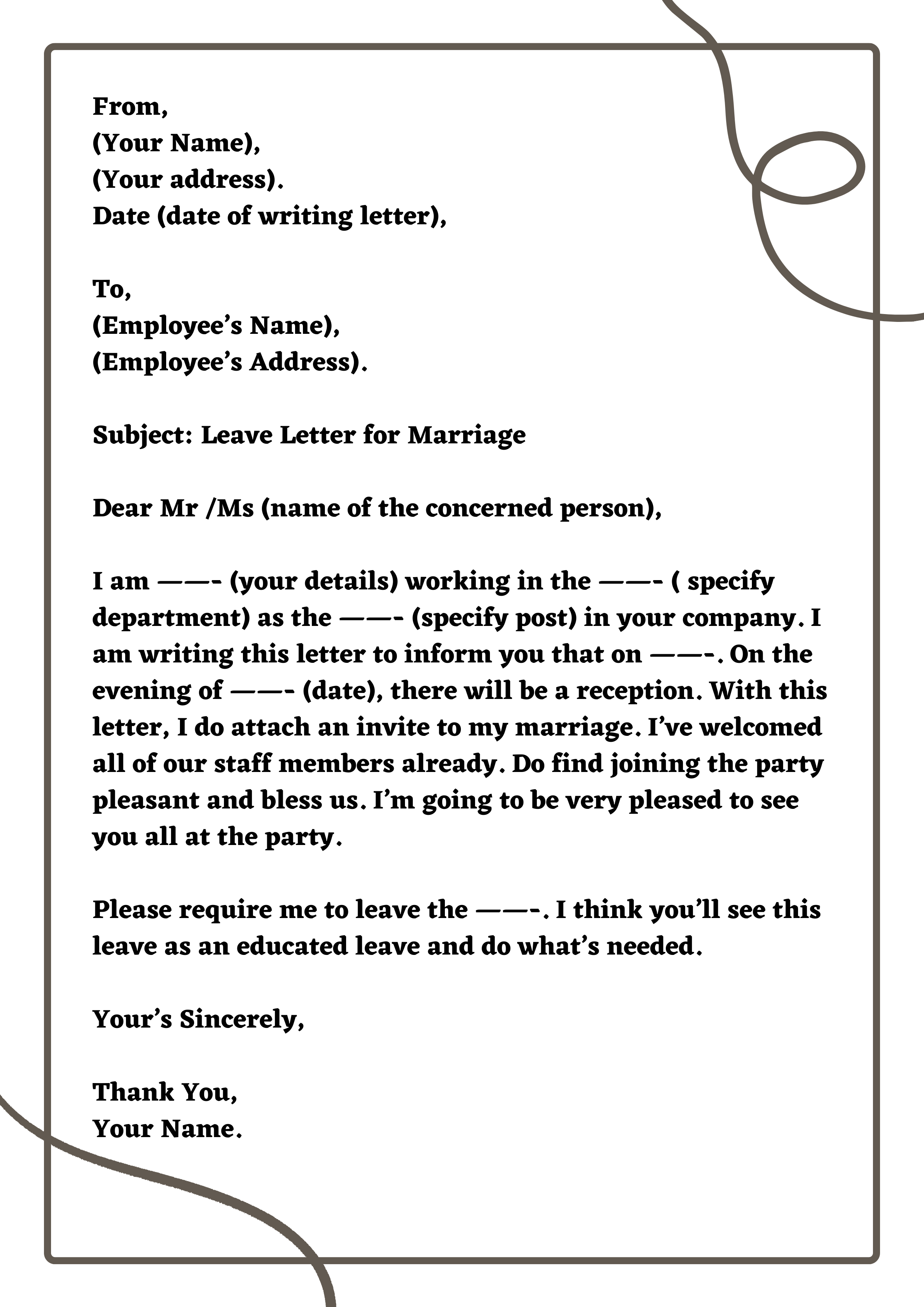 sample of leave application for own marriage function